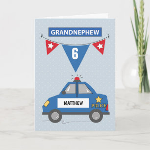 Custom Name Age Grandnephew 6th Birthday Police  Card