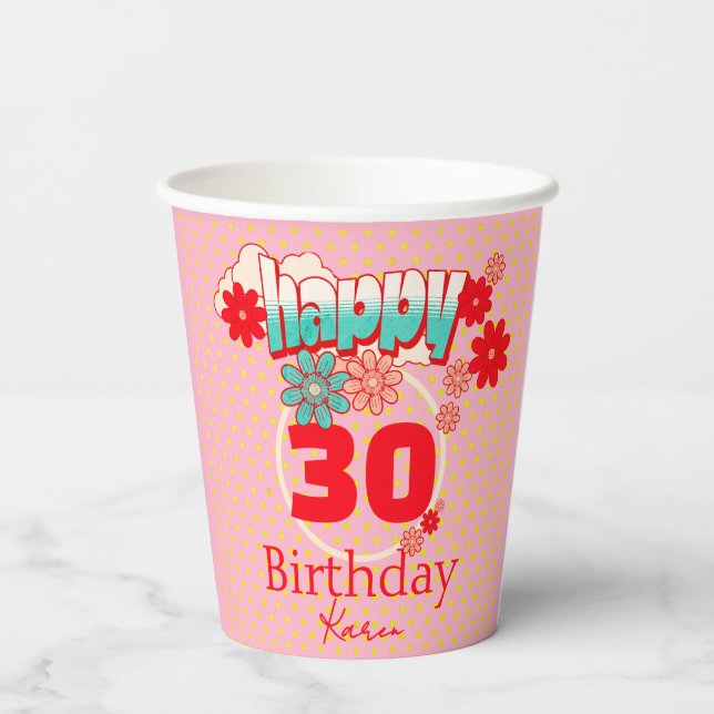 Custom Name & Age, Happy Birthday Paper Cups (Back)