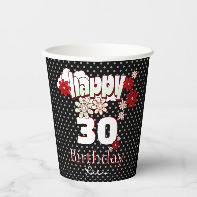 Custom Name & Age, Happy Birthday Paper Cups (Front)