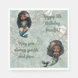 Custom Name Age Sentiment Mermaid Birthday Napkin