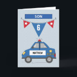 Custom Name Age Son 6th Birthday Blue Police Car Card<br><div class="desc">Now that your son is about to celebrate a birthday in just a few days more, you should be readying this card already to be able to gift him on his special day of celebration. But before ordering this one, you should first personalise this with his name and age on...</div>