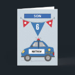 Custom Name Age Son 6th Birthday Blue Police Car Card<br><div class="desc">Now that your son is about to celebrate a birthday in just a few days more, you should be readying this card already to be able to gift him on his special day of celebration. But before ordering this one, you should first personalise this with his name and age on...</div>