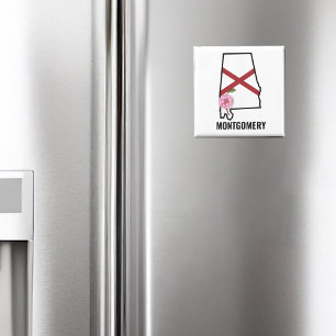 Custom Name Alabama Flag and State Flower Camellia Magnet