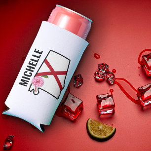 Custom Name Alabama Flag and State Flower Camellia Seltzer Can Cooler