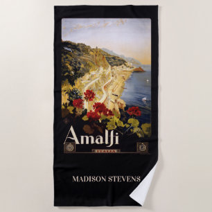 Custom name Amalfi Italy Vintage Travel Beach Towel