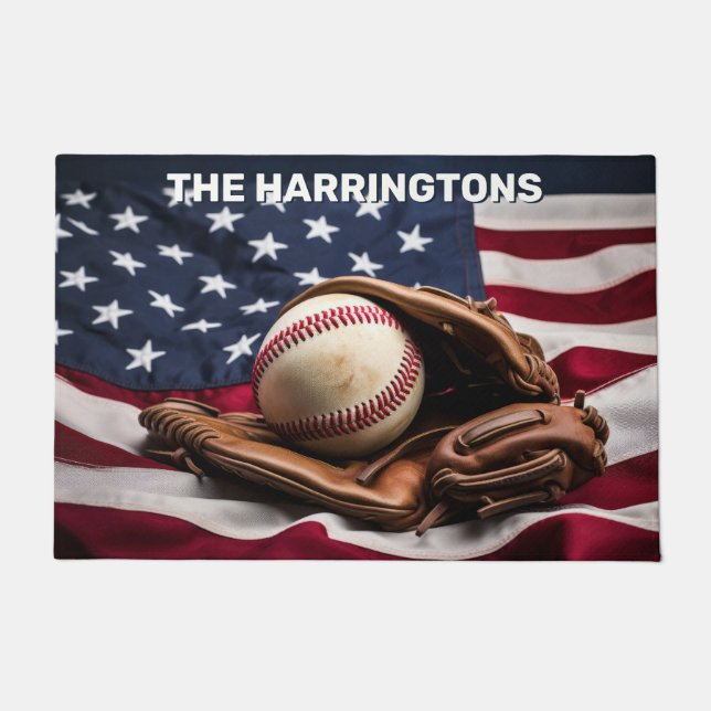 Custom Name American Baseball Doormat (Front)