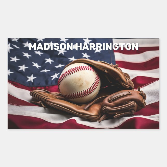 Custom Name American Baseball Rectangular Sticker (Front)