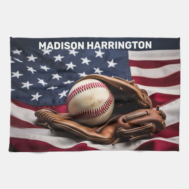 Custom Name American Baseball Tea Towel (Horizontal)