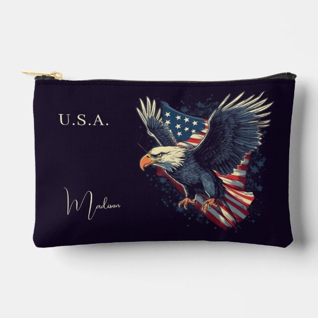 Custom Name American Eagle Accessory Pouch (Front)