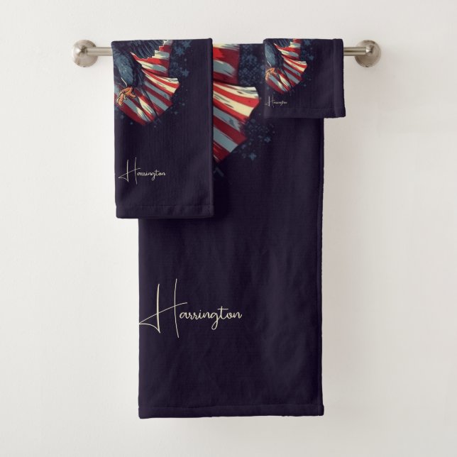Custom Name American Eagle Bath Towel Set (Insitu)
