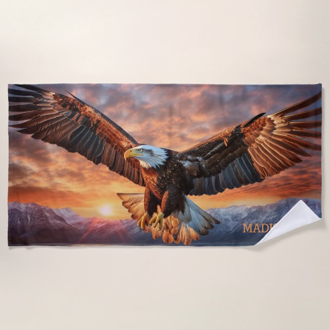 Custom Name American Eagle Beach Towel (Front)