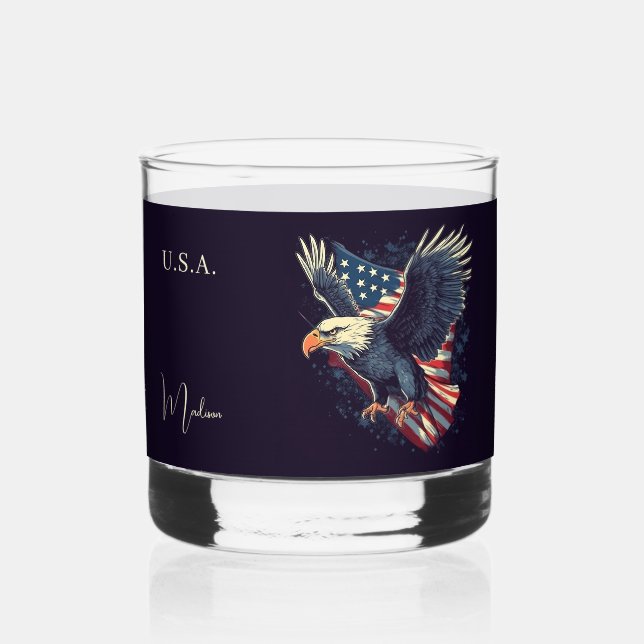 Custom Name American Eagle Whiskey Glass (Back)