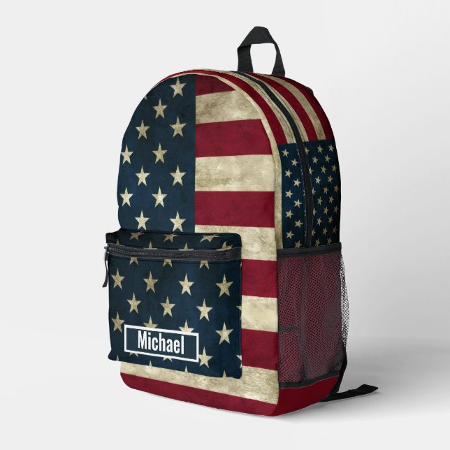 Custom Name American Flag Boys Backpack (Back Corner Right)