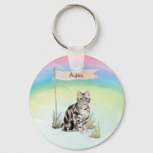 Custom Name American Short Hair Pet Cat Key Ring