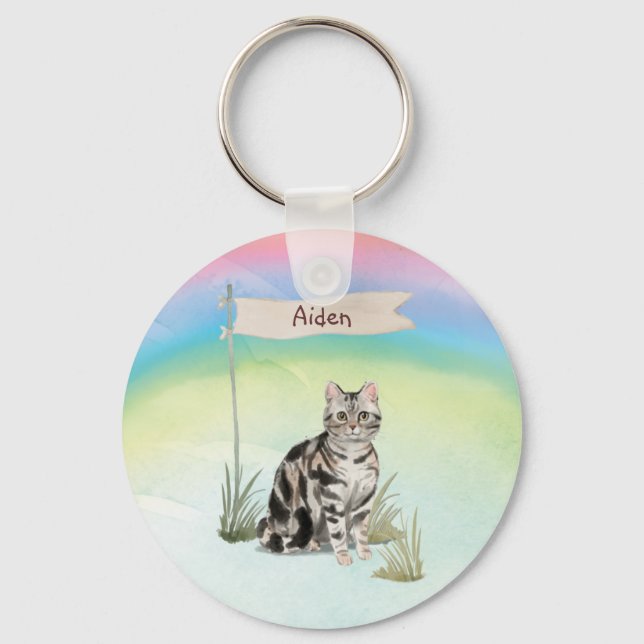 Custom Name American Short Hair Pet Cat Key Ring (Front)