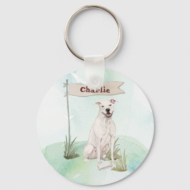 Custom Name American Staffordshire Terrier Pet Dog Key Ring (Front)