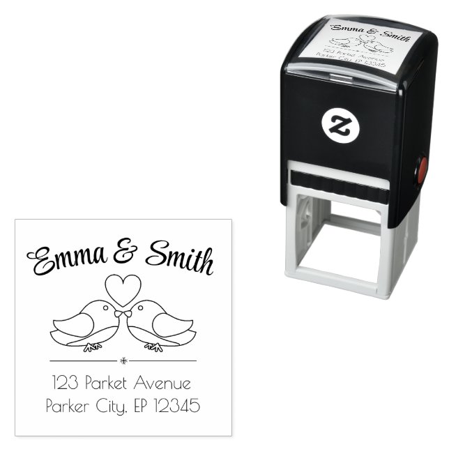 Custom Name and Address Lovebird Self-inking Stamp (In Situ)