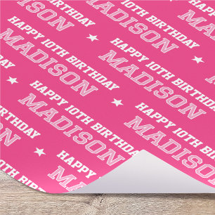 Custom Name and Age Birthday Retro Varsity Pink Wrapping Paper