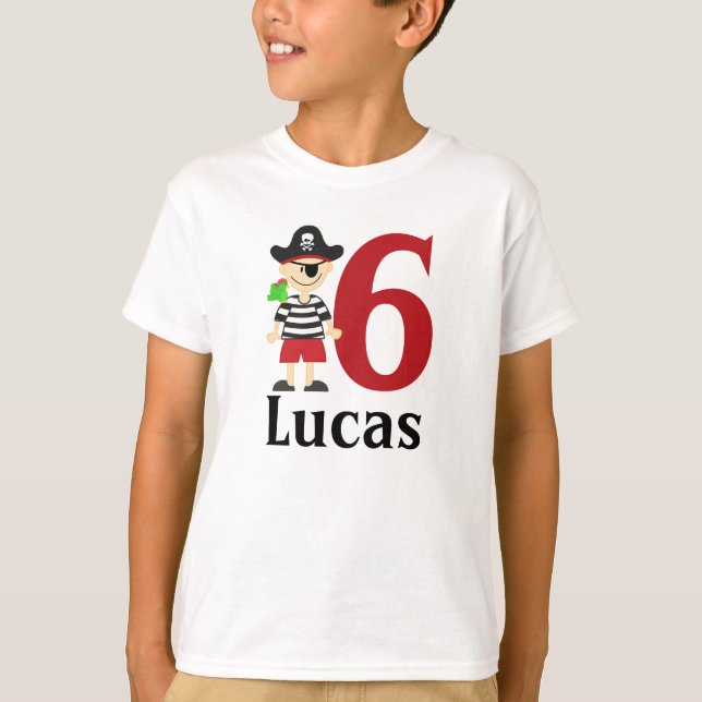 Custom name and age Pirate Birthday T-Shirt (Front)