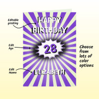 Custom name and age purple splash retro birthday