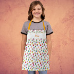 Custom Name and Cupcake Print Apron for Kids<br><div class="desc">Cute cupcake apron for kids. Decorated with a pretty and colourful pattern made of cupcakes. Personalised with a custom name that you can customise with your own name or short text. Great gift for a kid who loves to bake or eat cupcakes and other sweets and desserts.</div>