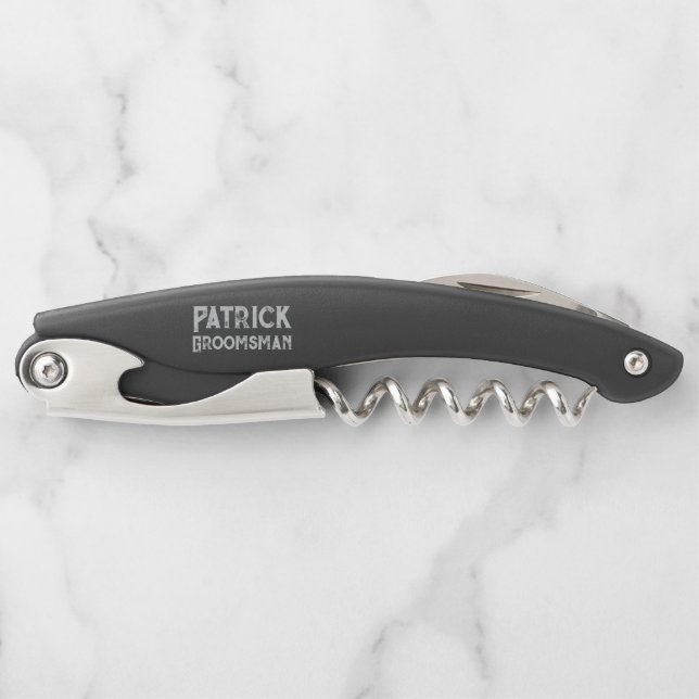 Custom name and date Groomsman Gift Corkscrew (Front)