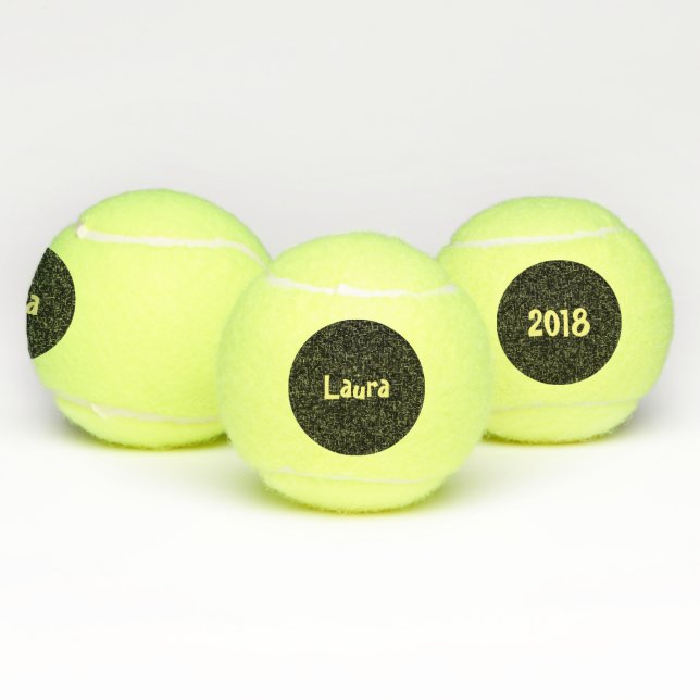 Custom Name and Date on black dot Tennis Balls (Multi)