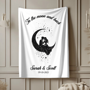 Custom name and date wedding gift, to the moon, sherpa blanket
