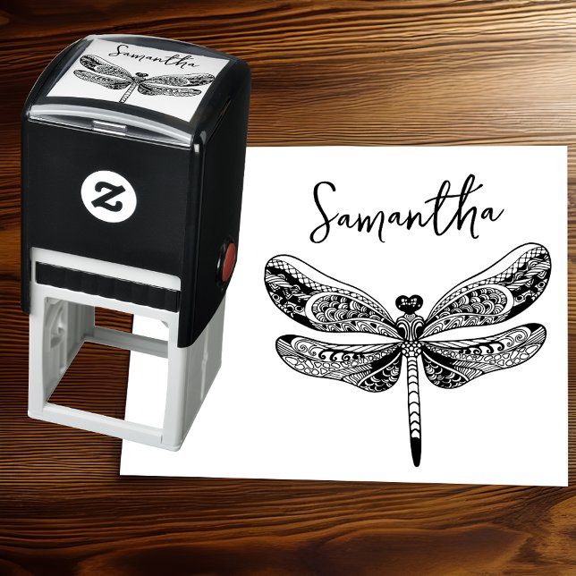 Custom Name and Elegant Dragonfly Self-inking Stamp (Creator Uploaded)