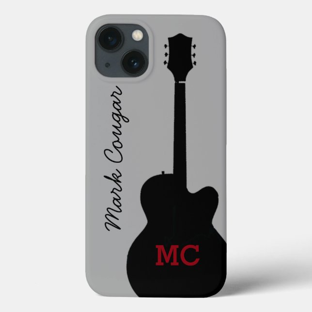 Custom Name and Initials Black Rock Guitar Case-Mate iPhone Case (Back)