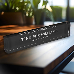 Custom Name And Job Title Elegant Black And White Nameplate