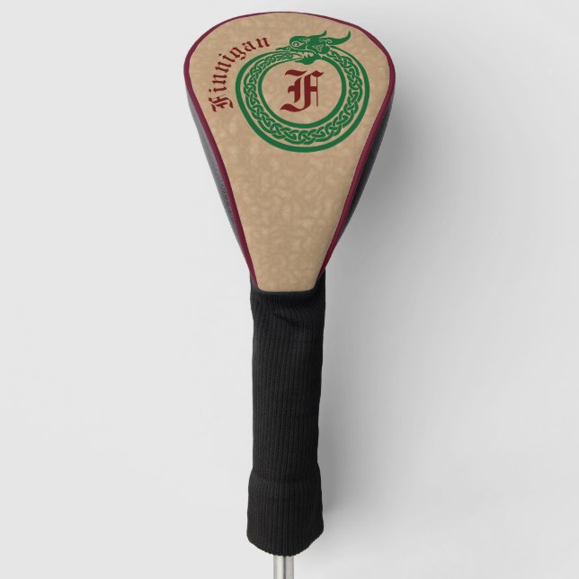 Custom Name and Monogram Celtic Style Ouroboros Golf Head Cover (Front)
