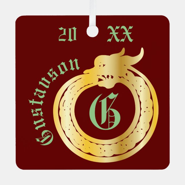 Custom Name and Monogram Celtic Style Ouroboros Metal Tree Decoration (Front)