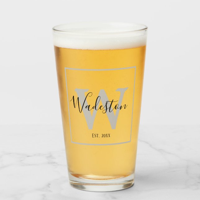 Custom Name and Monogram Established Glass (Front Filled)