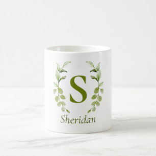 Custom Name And Monogram Eucalyptus Designed Coffee Mug