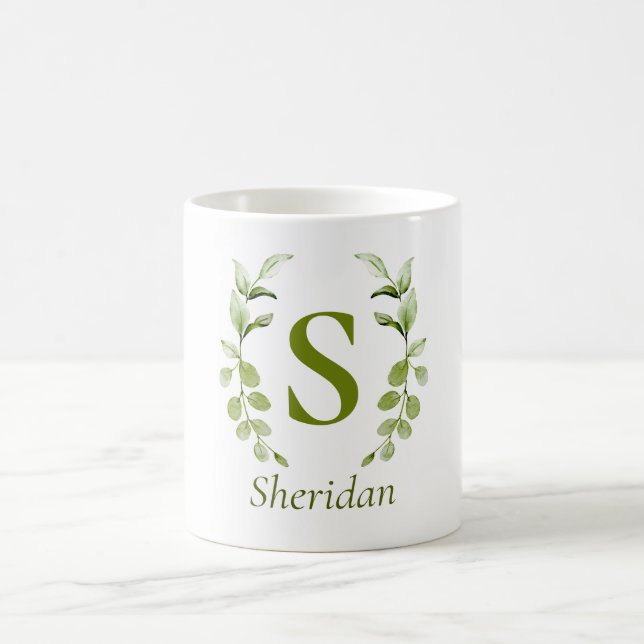 Custom Name And Monogram Eucalyptus Designed Coffee Mug (Center)
