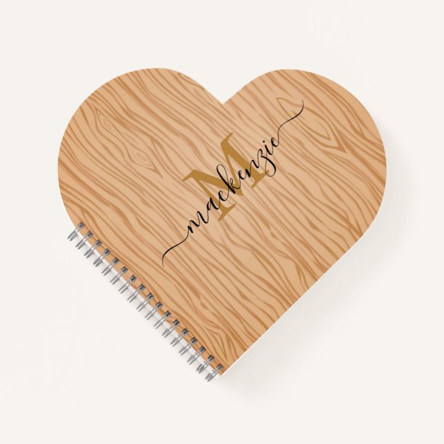 Custom Name and Monogram Heart Shaped Spiral Notebook (Front)