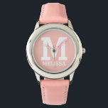 Custom Name and Monogrammed Bold Typography Pink Watch<br><div class="desc">Custom Name and Monogrammed Bold Typography Pink Watch.</div>