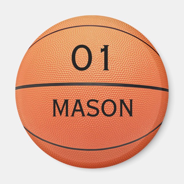 Custom Name and Number Basketball Magnet (Front)