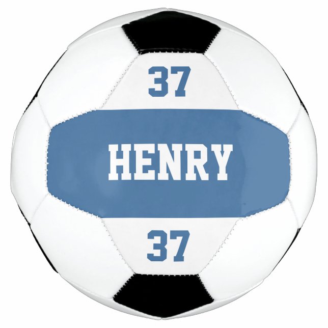 Custom Name and Number Cool Blue Personalised Soccer Ball (Front)