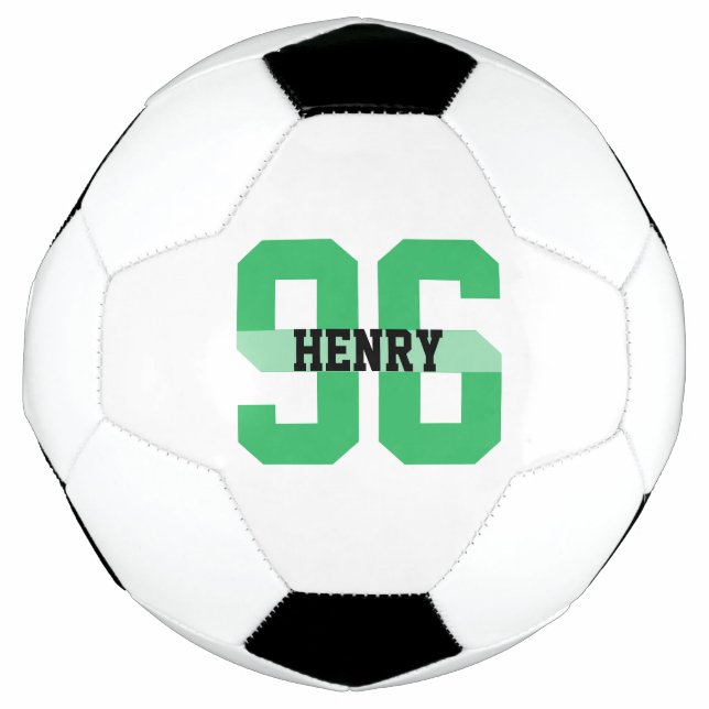 Custom Name and Number Cool Modern Green Soccer Ball (Front)