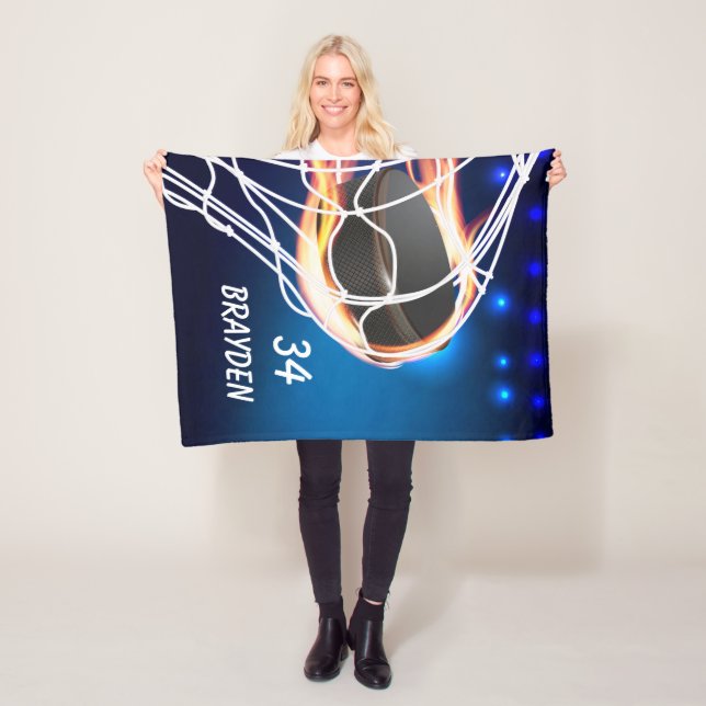 Custom Name and Number Hockey Fleece Blanket (In Situ)