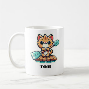 Custom name and personalized rowing cute cat coffee mug