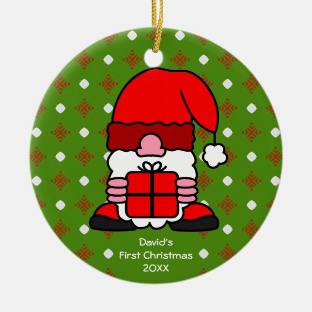 Custom Name and Photo Cute Christmas Santa Claus Ceramic Ornament (Front)