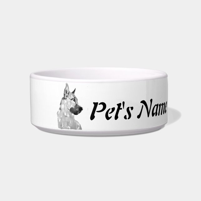Custom Name and Photo German Shepherd Pet, Dog Bowl (Front)