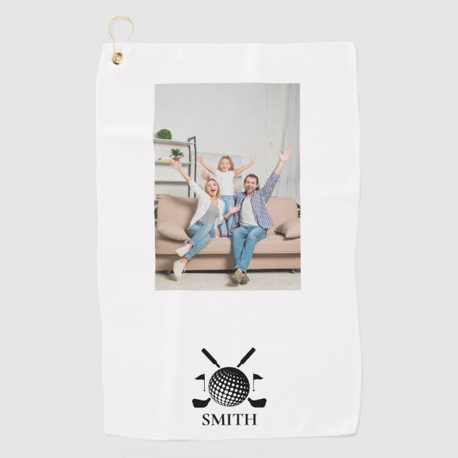 Custom Name and Photo Golf Clubs  Golf Towel (Front)