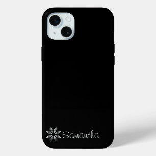 Custom Name and Poinsettia Art, Black iPhone 15 Mini Case