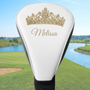 Custom Name and Pretty Gold Crown Golf Head Cover