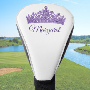 Custom Name and Pretty Purple Crown  Golf Head Cover