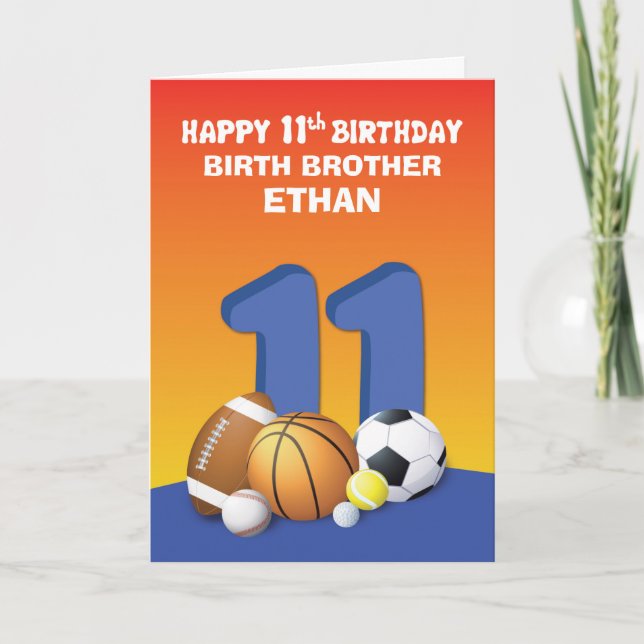 Custom Name and Relation Boy 11th Birthday Sports Card (Front)